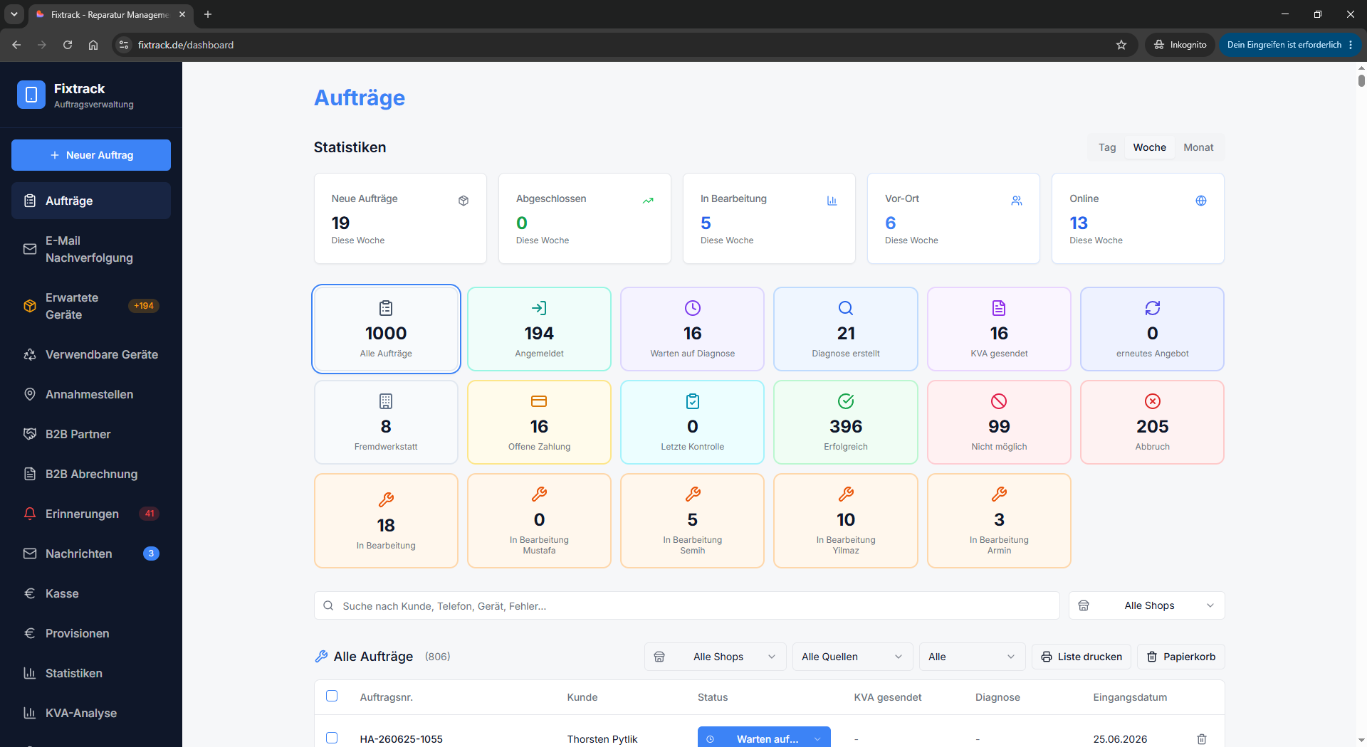 Fixtrack — SaaS für Reparaturbetriebe